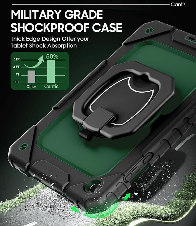 Cantis Case for Samsung Galaxy Tab A11 Plus 11 Inch 2026 (SM-X230/X236/X238) Shockproof Case for Tab A11+ with Screen Protector/Rotating Stand/Pen Holder/Shoulder Strap Black+AlpineGreen