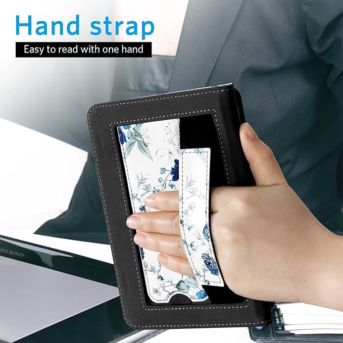 CoBak Case for 6 Tablet Reader - PU Leather Smart Cover with Auto Sleep/Wake &amp Hand Strap not Compatible with Kobo ClaraBlue Blossom