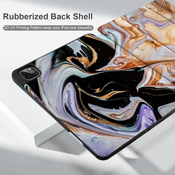 DONGKE Case for 2022/2021/2020/2018 iPad Pro 11 inch Gen 4/3/2/1 - Slim Protective Case - Built in Pencil Holder Support Charging - Trifold Stand &amp Sleep/Wake Cover- Black Marble