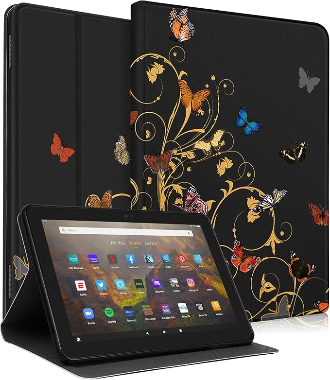 for Amazon Kindle Fire HD 8/8 Plus Tablet Case 10th/12th Generation for Women Girls Folio Cover Cute Fashion Design Girly Kawaii Butterfly Pretty Teens Cases for Kindle Fire Case 8 Inch