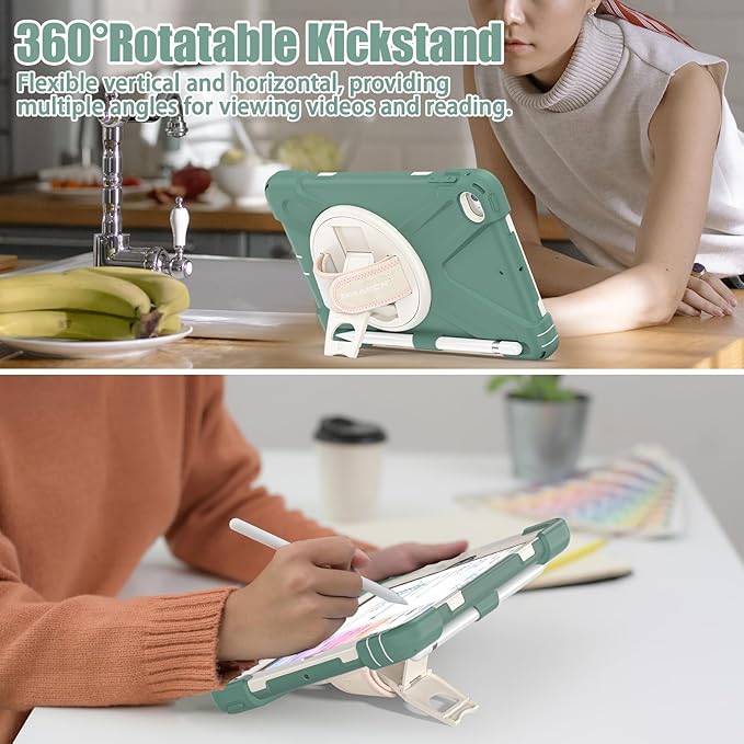 BRAECNstock for Apple iPad mini 5th/ 4th Generation Case 7.9 2019/2015 Shockproof Protective with Pen Holder Rotating Hand Strap &amp Stand Shoulder Strap Case for iPad mini 5/4 Emerald Green