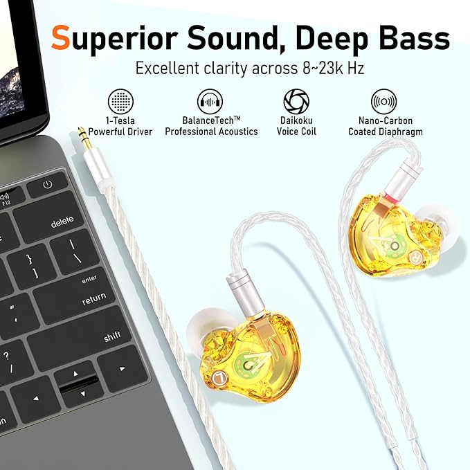 Vibes 202 Wired Earbuds - HiFi in Ear Monitor Headphones – Professional Noise Isolating Ear Buds - Clear Sound Deep Bass &amp Comfort-Fit IEM Earphones - MMCX to 3.5mm Silver Plated Cord Carrying