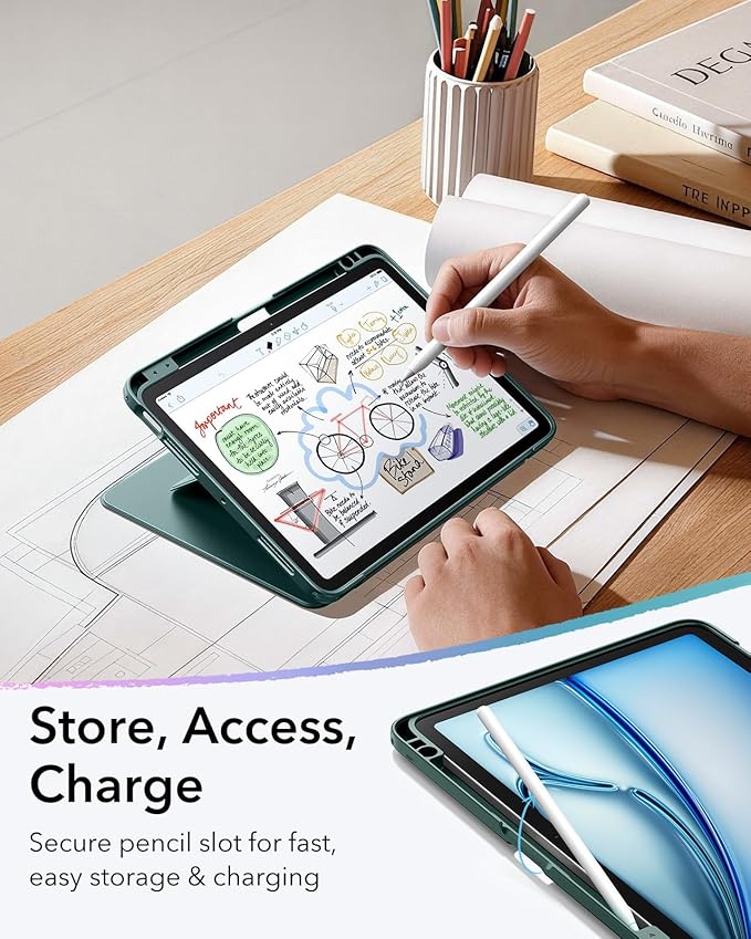 ESR for iPad Air 11 Inch Case M4/M3/M2 (2026/2025/2024) iPad Air 5th/4th Gen Case (2022/2020) Vertical Stand Cover Multi Stand Angles Ultra-Stable Cover with Pencil Holder Flip Series Green