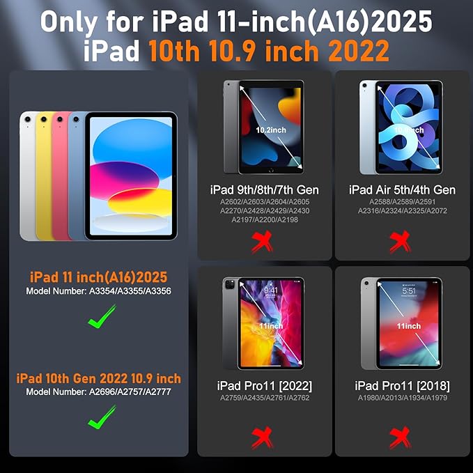 Case for iPad (A16) 11th Generation 11 Inch (2025) Ubearkk for iPad 10th Generation 10.9 inch 2022 case with Screen Protector 360 Degree Rotating Stand/Adjustable Shoulder Strap/Pencil Holder Black
