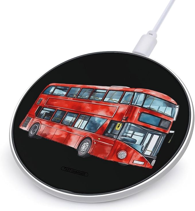 Watercolor London Bus Phone Charger Magnetic Charging Pad Anti-Slip with USB Cable