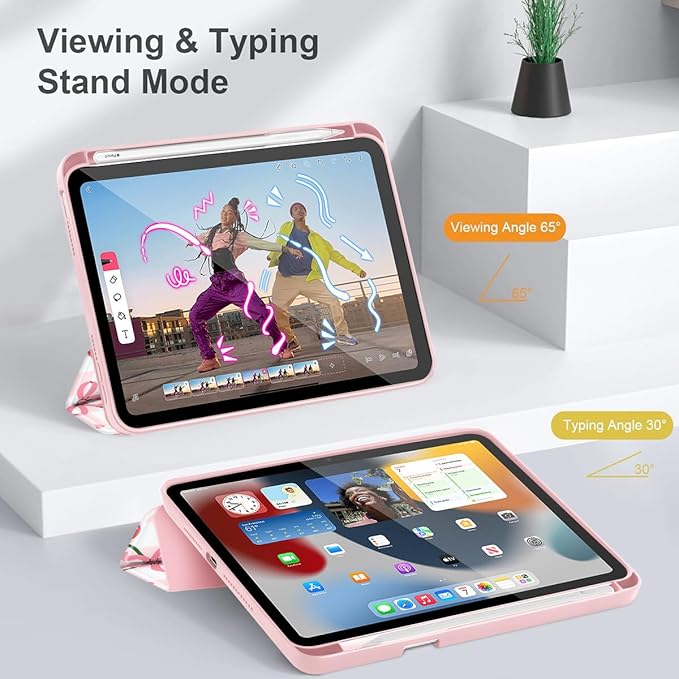 Mektron Printed Case for iPad mini 7 (A17 Pro) 2024/ Mini 6 2021 iPad mini 7th/6th Generation 8.3-inch Liquid Retina Display Cover Buit in Pencil Holder with Clear Back Shell Cherries Bows C353