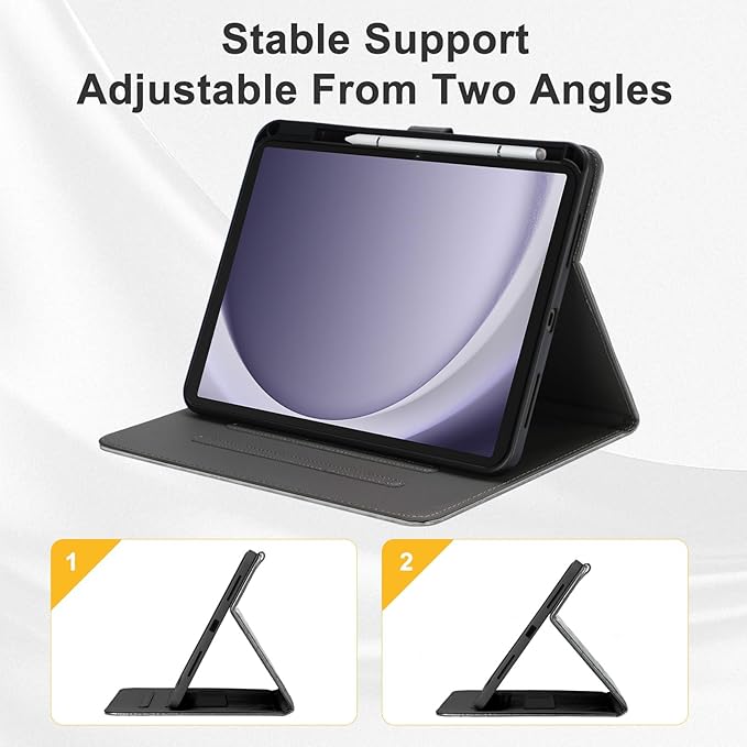 Elegant Case for Samsung Galaxy Tab A9 Plus 11 Inch 2023（Model: SM-X210/X216/X218） Premium Leather Crocodile Cover | Stand | Card Pockets| Wrist Strap| S Pen Holder (Dark Grey)