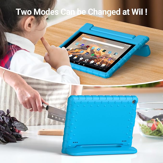 for Amazon Fire hd 10 Tablet case Kids 5th/7th/9th Generation 2015/2017/2019 Released Shockproof Lightweight Protective Cover with Portable Handle Stand for Boys Girls Blue