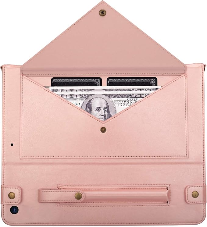 7.9-inch iPad mini Case with Pencil Holder Techcircle Smart Folio Stand PU Leather Crossbody iPad mini Series Cover with Hand Strap Multiple Card Slots Envelope Pocket Wallet Case Rose Gold