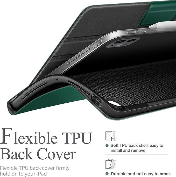 auaua Case for iPad Pro 13 Inch (M5/M4) 2025/2024 with Pencil Holder and Pocket Multiple Viewing Angles Magnetic Closure Auto Sleep/Wake (Green)
