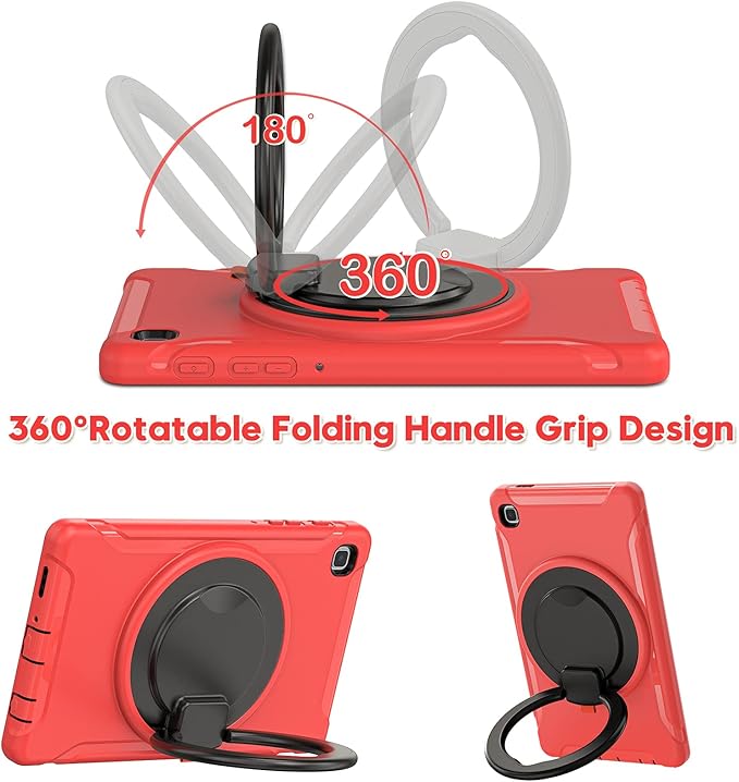 Shockproof Case for Samsung Galaxy Tab A7 Lite 8.7 Tablet Techcircle Rotating Stand Handle Hard Back Protective Cover for Galaxy Tab A7 Lite (2021) SM-T220/T225 Red