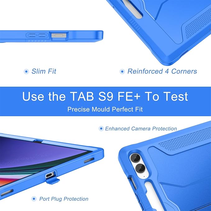 Soke Case for Samsung Galaxy Tab S9 Plus/S9 FE+ 2023 with Built-in Screen Protector &amp Kickstand Rugged Full Body Protective Cover for Galaxy Tablet 12.4 InchKlein Blue