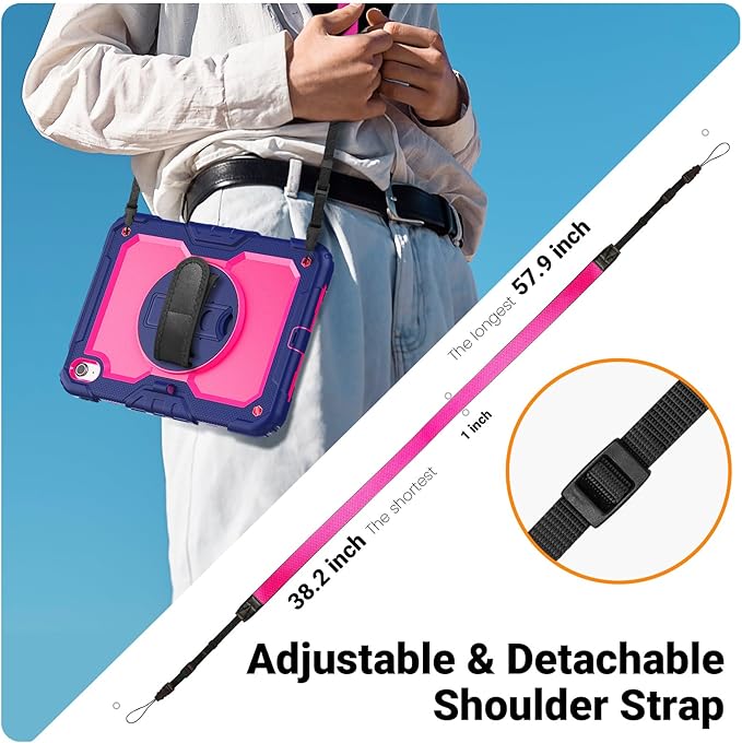 Kids Case for iPad (A16) 11th/10th Generation 11''/10.9'' 2025/2022: Shockproof Protective Case with Hand/Shoulder Strap Pencil Holder Rotate Stand Screen Protector