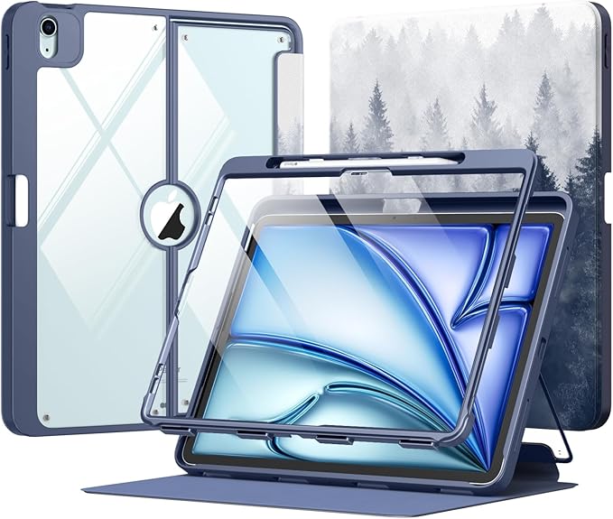 MoKo for iPad Air 13-Inch Case (M4/M3/M2) 2026/2025/2024 with Pencil Holder Heavy Duty 13 Inch iPad Air Case with Screen Protector Clear Back Lens Protector Multi-angle Magnetic Stand Gray Forest