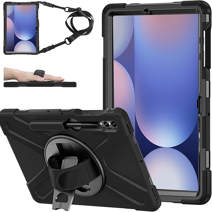 ZenRich Rugged Case for Samsung Galaxy Tab S10 Plus/S9FE Plus/S9 Plus 12.4 inch Galaxy Tab 12.4 Case with S Pen Holder 360 Ratable Stand Hand Strap Shoulder Belt