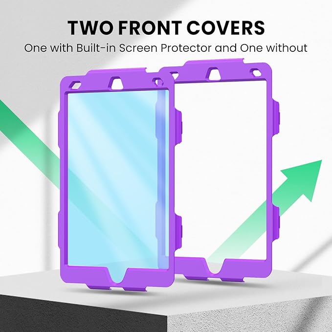 SEYMAC Kids Case for iPad 9th/8th/7th Generation 10.2 Inch with Screen Protector Rotatable Hand Strap/Stand Shoulder Strap Shockproof Heavy Duty Protective Case for iPad 10.2 Colorful Purple