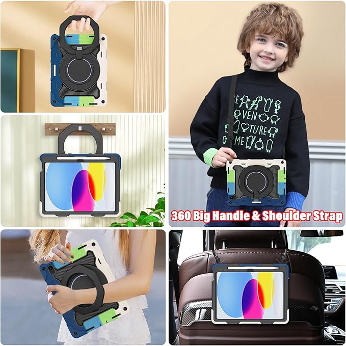 ROISKIN Case for iPad A16 11th Generation 11 Inch 2025 iPad 10th Generation Case 10.9 for Kids with Screen Protector360 Kickstand &amp HandlePen HolderShoulder StrapHeavy Duty Drop Protection