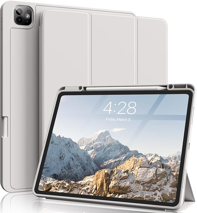 for iPad Pro 13 inch Case (M5/M4) 2025/2024 Slim Protective Cover with Pencil Holder Soft TPU Back Cover Trifold Stand Auto Wake/Sleep A2925 A2926 A3007 A3362 A3359 (Gray)