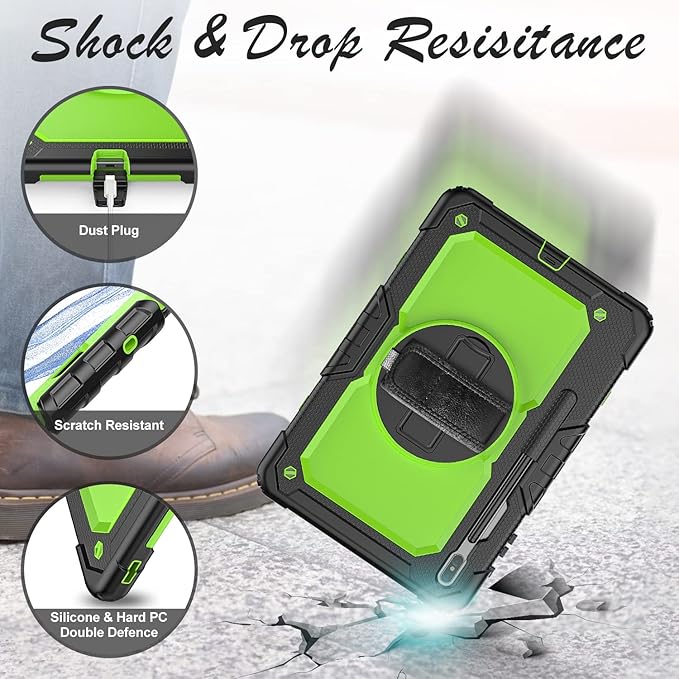 Case for Samsung Galaxy Tab S8 Plus 2022/S7 FE/S7 Plus 5G 12.4-inch Tablet Case Protective [with Screen Protector] Rotatable Kickstand S Pen Holder Hand/Shoulder Strap (Green)