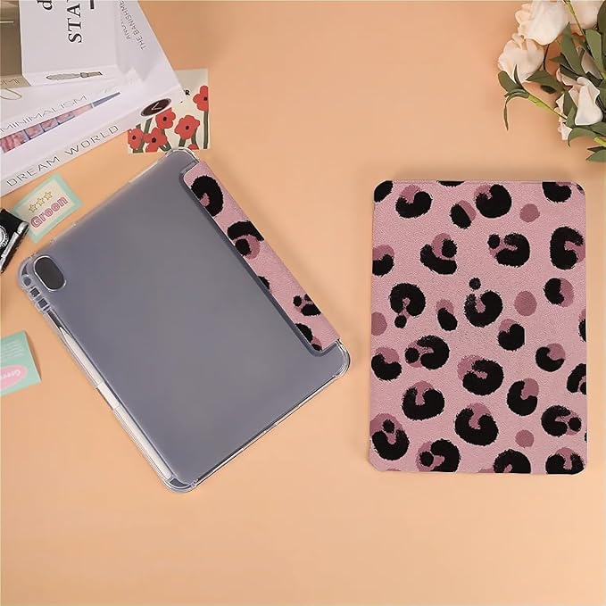 Pink Leopard Ripple Case Compatible with iPad 9th 8th 7th Generation 10.9 Inch 2021/2019/2018Funny Cover with Trifold Stand + Pencil Holder for Boys GirlsiPad 10.9in 2022