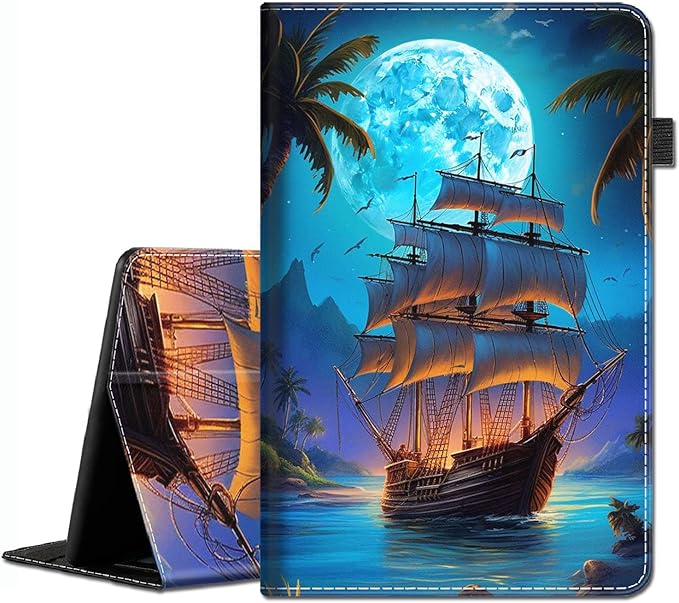 Case Fits All-New Amazon Kindle Fire HD 8 &amp 8 Plus Tablet(12/10th Gen2022/2020 Release) - Slim Fit Standing Cover with Auto Sleep/Wake for Fire HD 8 &amp 8 PlusPirate Ship Moon 4