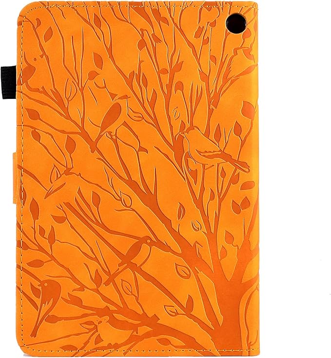 for Amazon Kindle Fire HD 8 &amp Fire HD 8 Plus Case (12th/10th Generation 2024/2022/2020) 8 UUcovers Embossed Magneic Smart Cover with Stand/Pencil Holder [Auto Sleep/Wake] Orange Lucky Tree