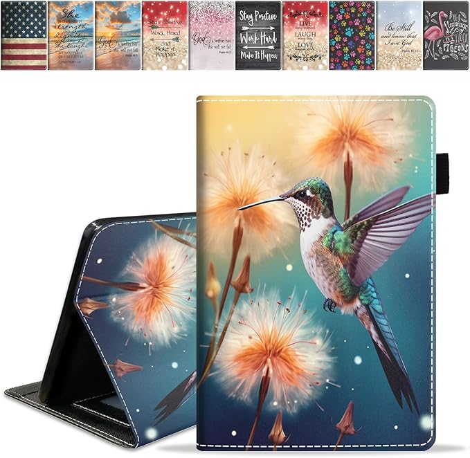 Case for Amazon Kindle Fire 7 Tablet (7 9th/7th Generation 2019/2017 Release) Slim PU Leather Cover with Card Slot &amp Auto Wake/Sleep Hummingbird Dandelion