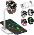 2 in 1 Universal Wireless Charging Dock with Adjustable Smartwatch Stand Compatible with Samsung/Google/Pixel/Fossil/Fitbit/Garmin/Huawei/AMAZTIM/Amazfit/Suunto/xiaomi(2SW-W)