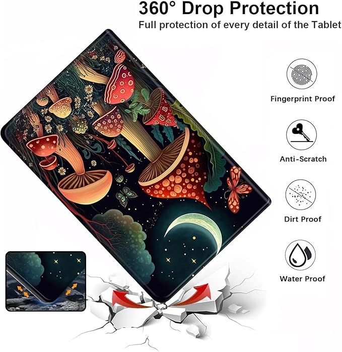 for iPad Air 13 Inch Case M3/M2 2025/2024for iPad Pro 12.9 Case 2022/2021/2020 6th/5th/4th GenPU Leather Slim Standing Smart Cover with Auto Sleep/WakeNight Sence Mushrooms