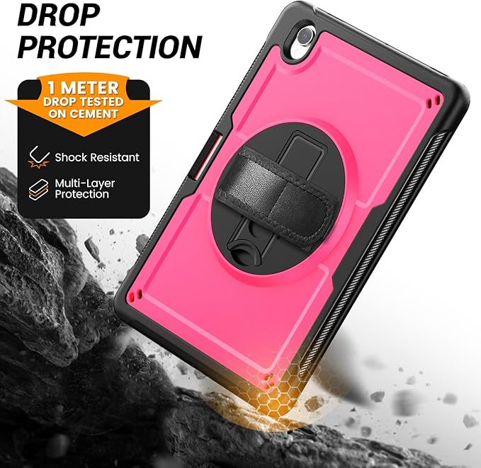 Case for Samsung Galaxy Tab S10 Lite / S10 FE / S9 FE 5G / S9 Tablet Case 10.9''/ 11'' with Screen Protector Pen Holder 360°Rotate Hand Strap/Stand Shoulder Strap Rose Red