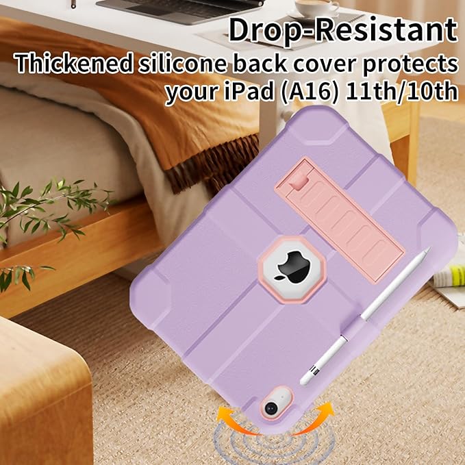 Case for iPad (A16) 11th Generation 11 Inch 2025 / iPad 10th Generation 10.9 Inch 2022 Rugged Heavy Duty Protective Cover [Built-in Pencil Holder ] for iPad 11/10 Gen (EggplantPurple)