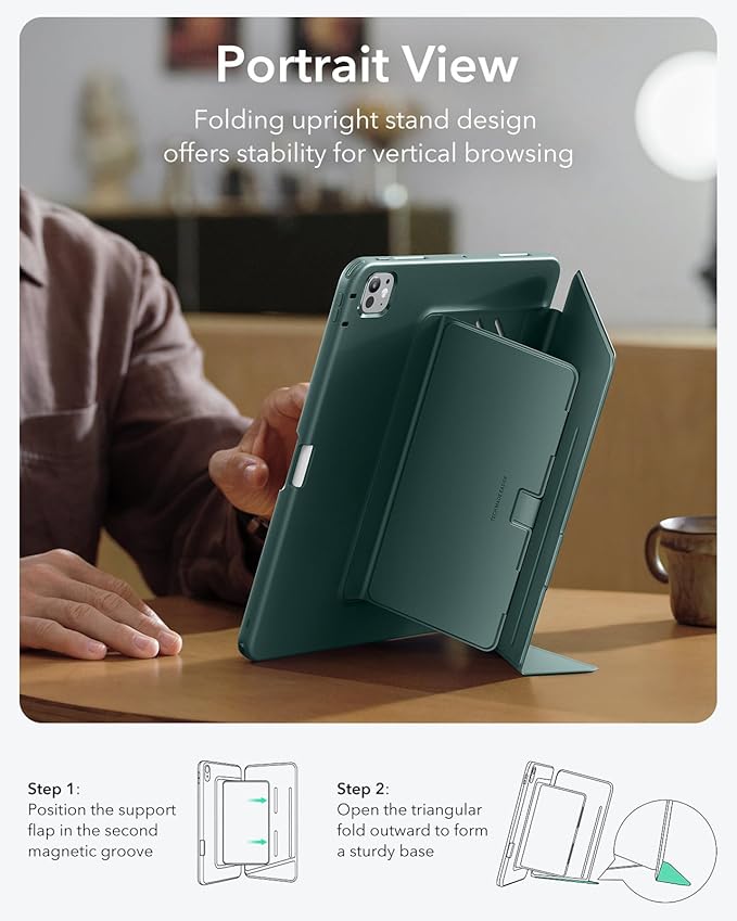 ESR for iPad Pro 11 Inch Case (M5/M4) 2025/2024 Vertical Stand Cover Multi Stand Angles Ultra-Stable Case with Pencil Holder Flip Series Green