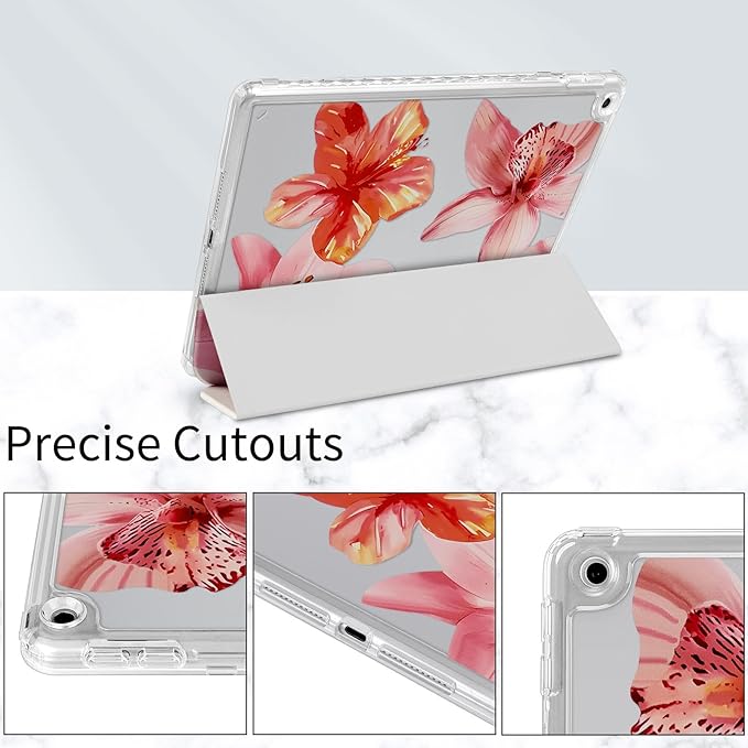 Fycyko Trifold Stand Case for iPad 10.2 InchiPad 9th/8th/7th Generation 2021/2020/2019 Aesthetic Ded Hibiscus Flower Print with Pencil Holder Shockproof Protective CoverDed Flower