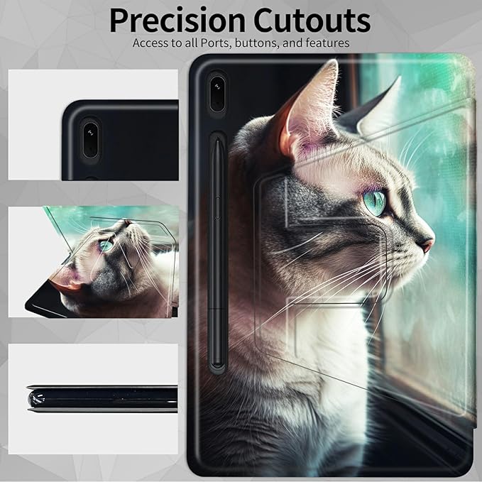 Case for Samsung Galaxy Tab S8 2022/Tab S7 2020 11 Inch (Model SM-X700/X706/T870/T875/T878) Cat Window Theme 360 Degree Rotating Stand Smart Protective Cover for Samsung S7 Tablet