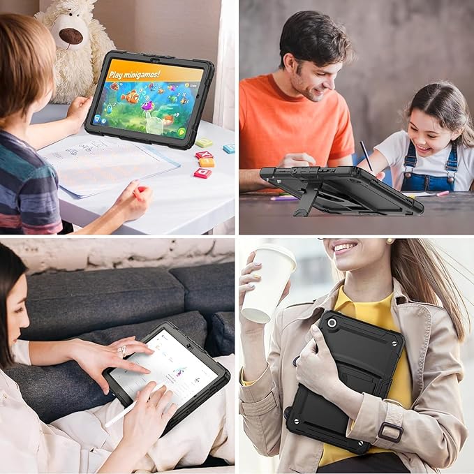 SaharaCase Defense Series Case for Galaxy Tab A11+ and Galaxy Tab A9+ - Integrated Kickstand Built-in Screen Protector Shoulder Strap - Black
