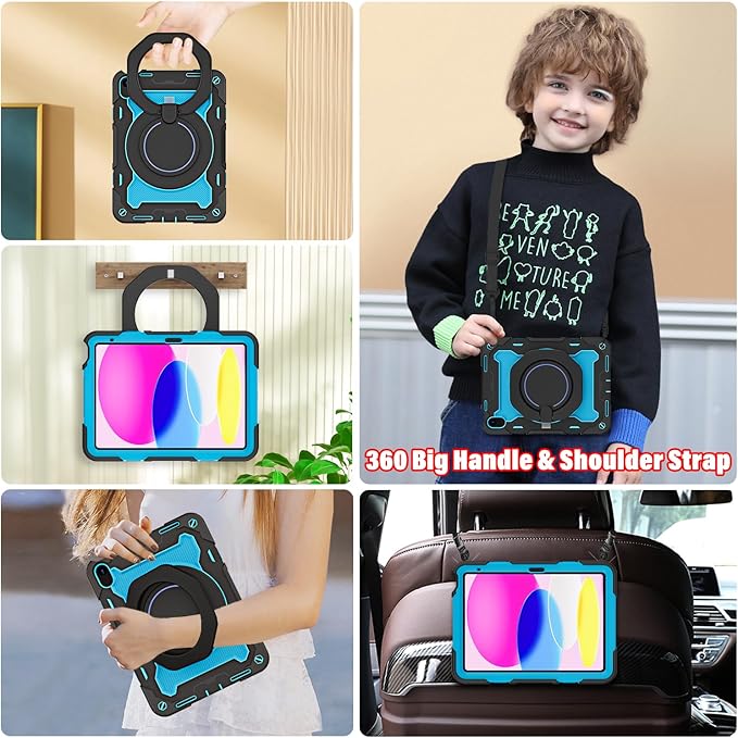 ROISKIN Case for iPad (A16) 11th Generation 11 Inch 2025 iPad 10th Generation Case 10.9 for Kids with Screen Protector360 Kickstand &amp HandleShoulder StrapHeavy Duty Military Grade Drop Protec