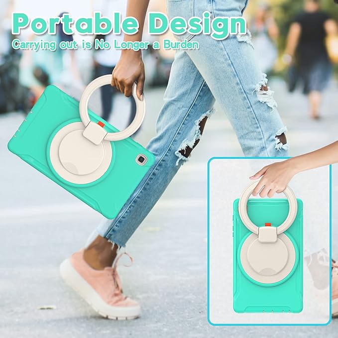 Shockproof Case for Samsung Galaxy Tab A7 Lite 8.7 Tablet Techcircle Rotating Stand Handle Heavy Duty Bumper Hybrid Cover Protective Case for Galaxy Tab A7 Lite (2021) SM-T220/T225 Mint Green