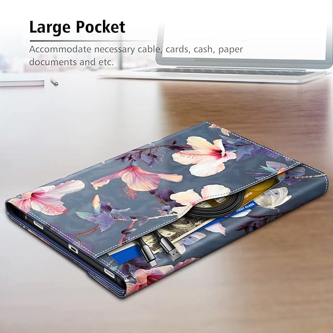 Fintie Case for Samsung Galaxy Tab S8/Tab S7 11 Inch (Model SM-X700/X706/T870/T875/T878) with Built-in S Pen Holder Multiple Angle Portfolio Business Cover with Pocket Auto Sleep/Wake Hibiscus