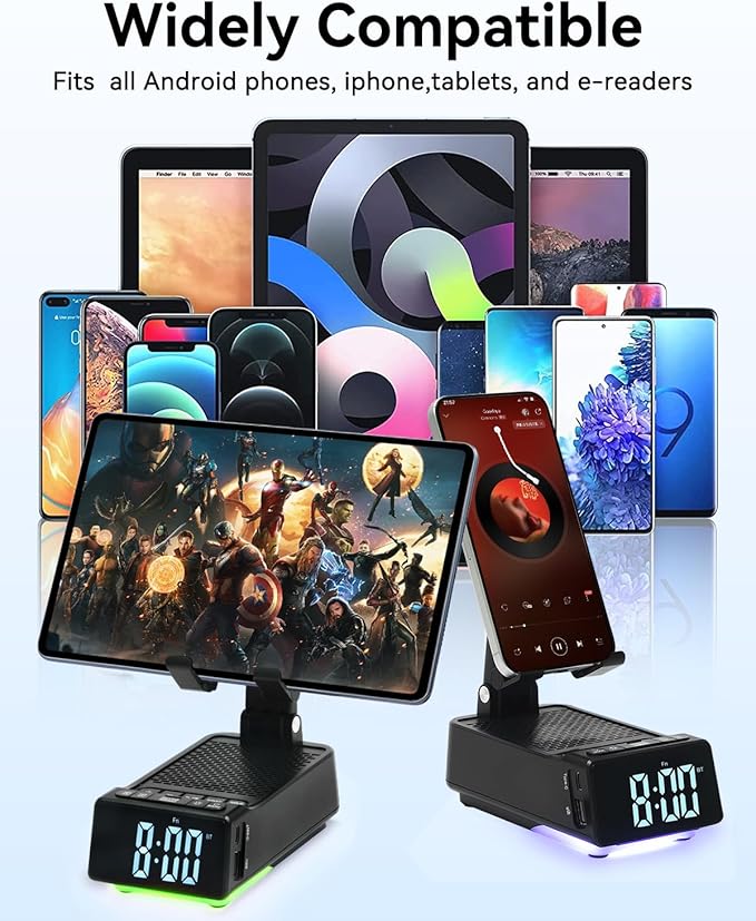 Father's Day Gifts for Dad Birthday Gifts for Men 7 in 1 Phone Stand Bluetooth Speaker with Alarm Clock Wireless Charger Light USB Playback &amp Hands-Free Calling