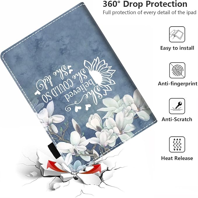 Case for Kindle Fire 7 Tablet (7 9th/7th Generation 2019/2017 Release) Inspirational Quote She Believed She Could So She Did Design PU Leather Folio Case with Smart Auto Wake/Sleep