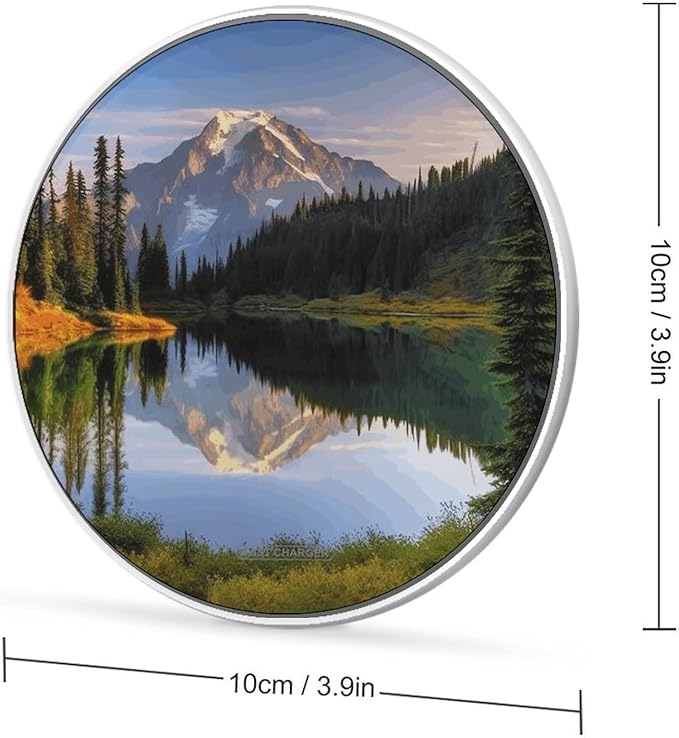 Mountain and Lake Pictures Wireless Charger Fast Wireless Charging Pad with USB Cable 10W Anti-Slip Magnetic Wireless Charger Portable Slim Charger Puck Travel Charging Station