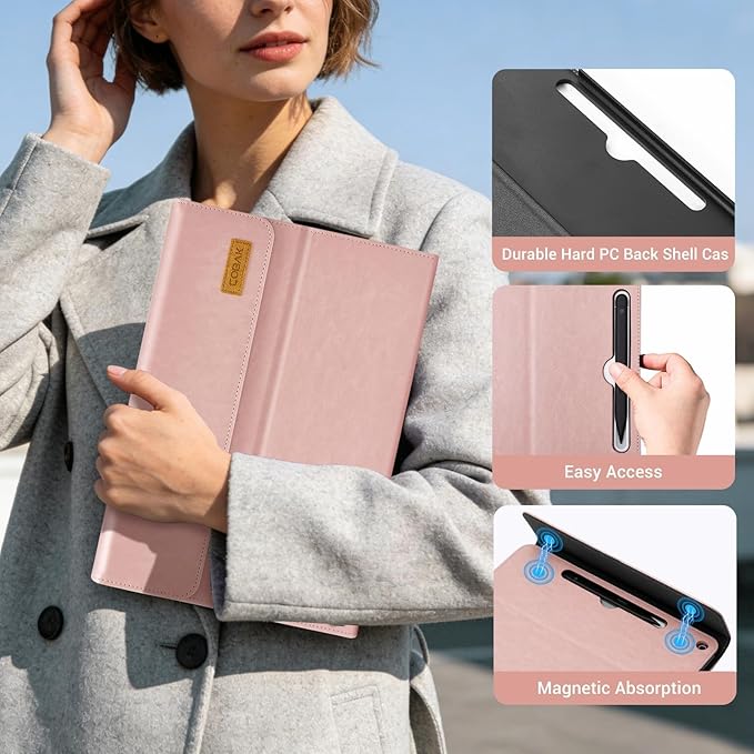 CoBak Case for Microsoft Surface Pro 12 (2025) Premium Business Cover with Multi-Angle Stand Embedded Stylus Holder Keyboard Support &amp Built-in Organizer – Tailored for ProfessionalsPink