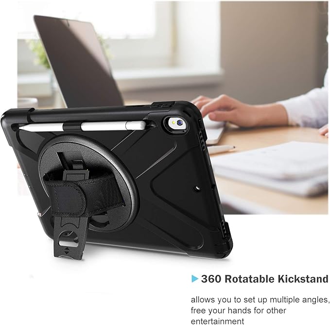 ProCase Rugged Heavy Duty Case for iPad Air 3 10.5 2019/ iPad Pro 10.5 2017 Shockproof Protective Cover with Rotating Kickstand for iPad Air (3rd Gen) 10.5 2019/ iPad Pro 10.5 2018 Black