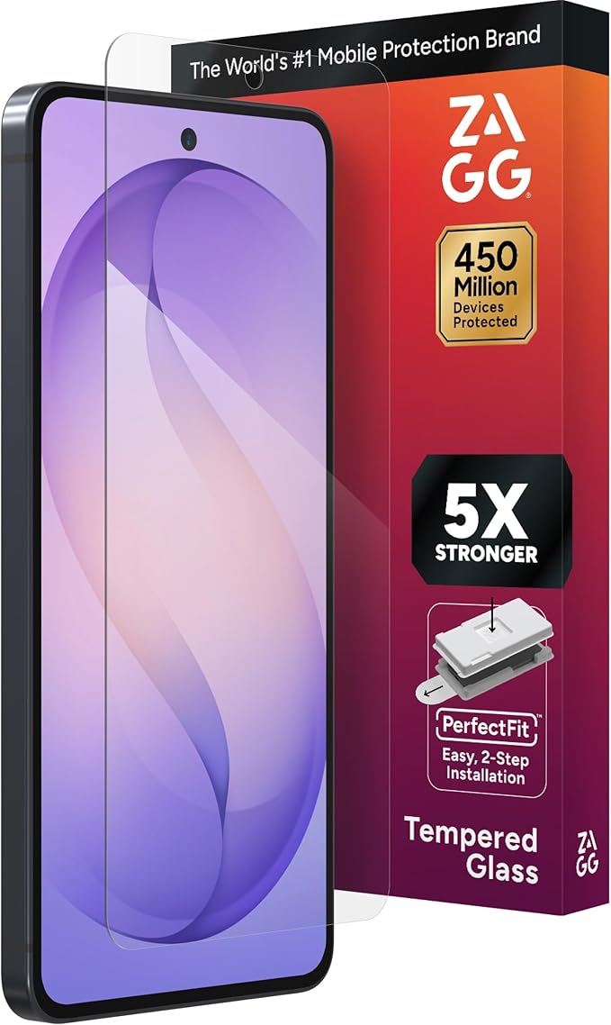 ZAGG Glass Elite Samsung Galaxy S26 Screen Protector - 5x Stronger Tempered Glass Fingerprint Scanner Compatible 30% Recycled Glass InvisibleShield Easy Install PerfectFit