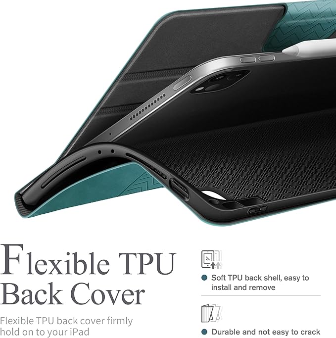 auaua Case for iPad Pro 12.9 6th/5th/4th/3rd Generation 2022/2021/2020/2018 Slim Durable Leather Stand Cover with Pencil Holder Auto Sleep/Wake (Green)
