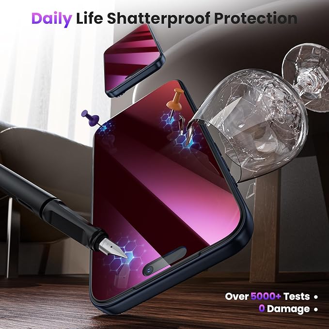 WSKEN for iPhone 17 Pro Privacy Screen Protector - Purple Gradient Anti Blue Light Eye Protection [Auto-Dust Removal] Shatterproof Tempered Glass Screen Protector 17 Pro 2 Pack
