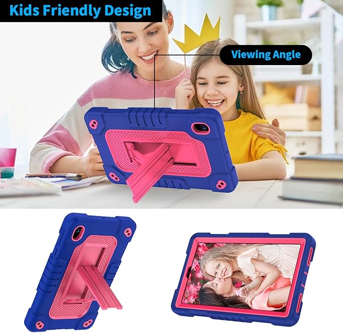 Shockproof Case for Walmart Onn 7 inch Tablet Case (2024 Model 100135924) Rugged Kids Friendly Case with Screen Protector Shoulder Strap Kickstand for Onn 7 4th Gen 2024 Model (NavyPink+2Pcs)