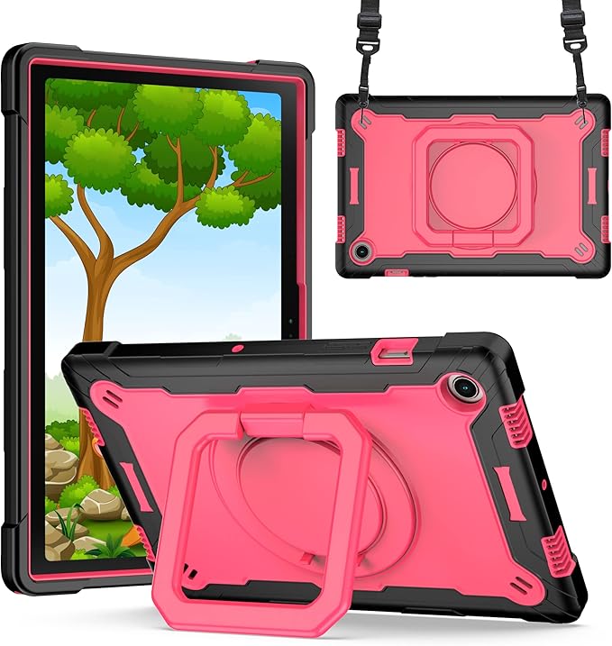 Dteck for Samsung Galaxy Tab A8 (SM-X200) Tablet Case 10.5 2022 Release Shockproof Rugged Hard Case for Kids with Rotate Handle and Kickstand Protective Cute Cover with Shoulder Strap Rose/Black