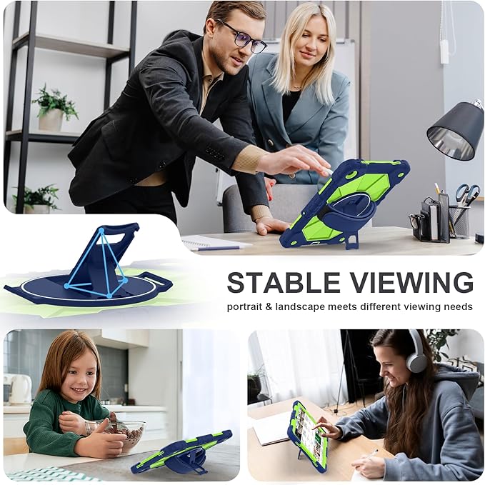 for Samsung Galaxy Tab A11 Plus/A9+ Case 2025/2023 11 Rugged Galaxy Tab A11+ Case Samsung A9 Plus Tablet Cover with 360 Rotating Stand Hand Strap Shoulder Strap Screen Protector Navy Green
