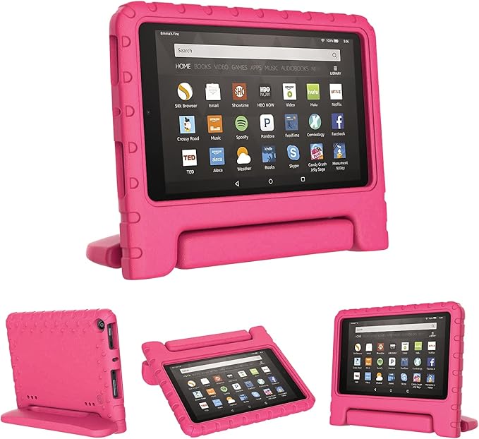 Kids Case for Kindle Fire HD 8 Tablet 8th/7th/6th Generation (2018/2017/2016 Release) Soft Flexible Lightweight Shockproof Durable with Handle Stand Rose